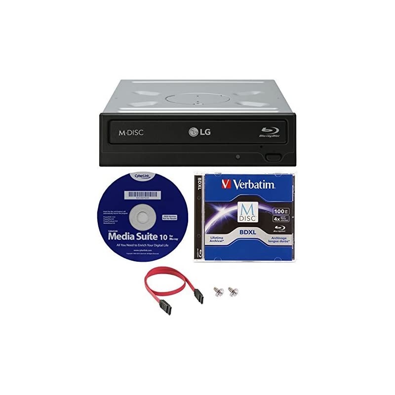 WH16NS40K 16X Bluray BDXL MDISC DVD CD Internal Writer Drive Bundle with Free 100G Verbatim MDisc BDXL + Cyberlink Media Suite 10 + SATA Cable
