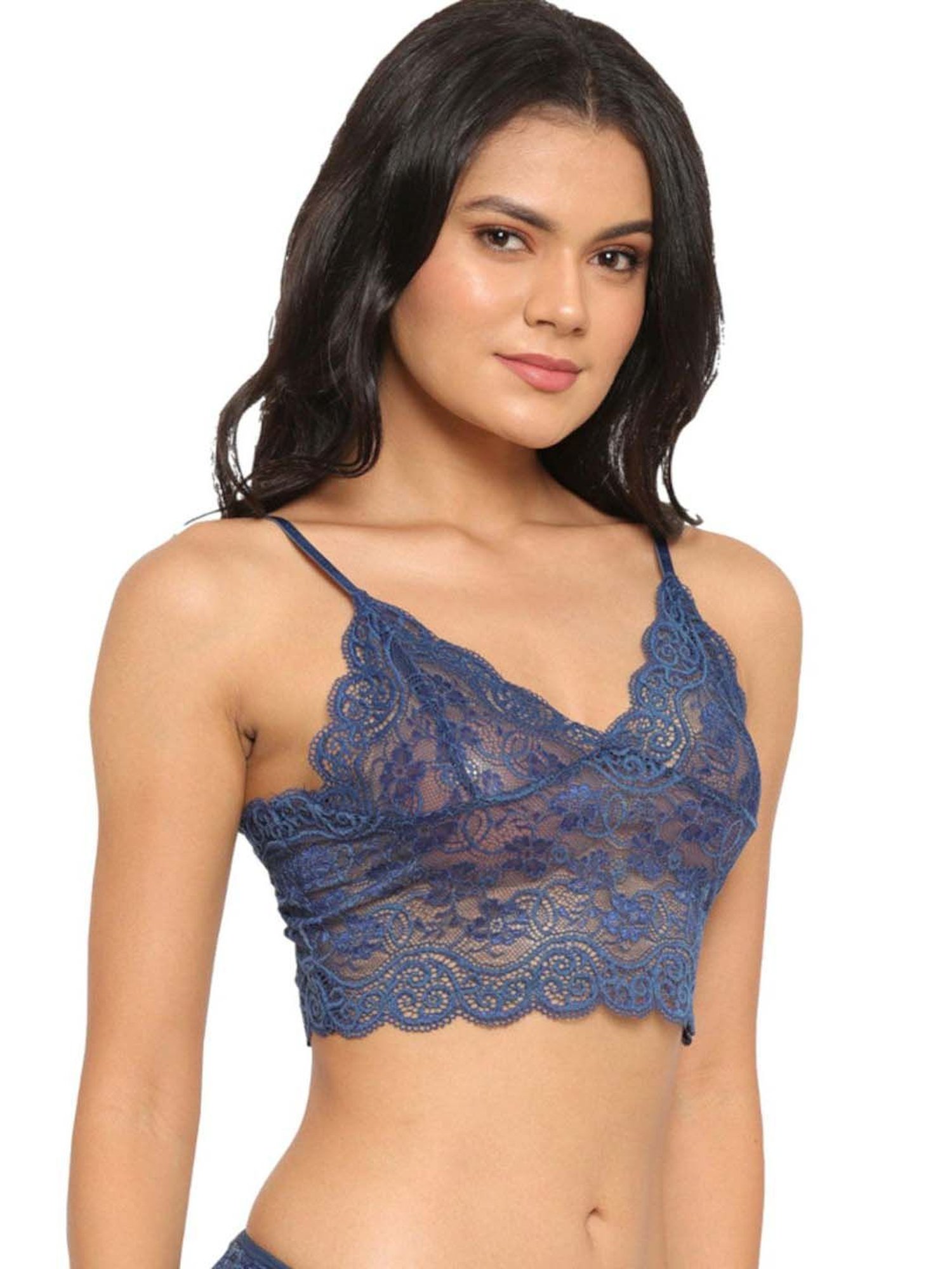 N-Gal Pink & Blue Lace Work Bralette Bras - Pack Of 2