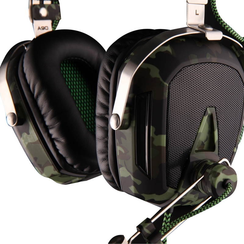 A90 USB Gaming Headset 7.1 Channel Wired Headphone with Wire Control + Mic + Color Changing Breathing Light for PC, Laptop (Black+Army Green)