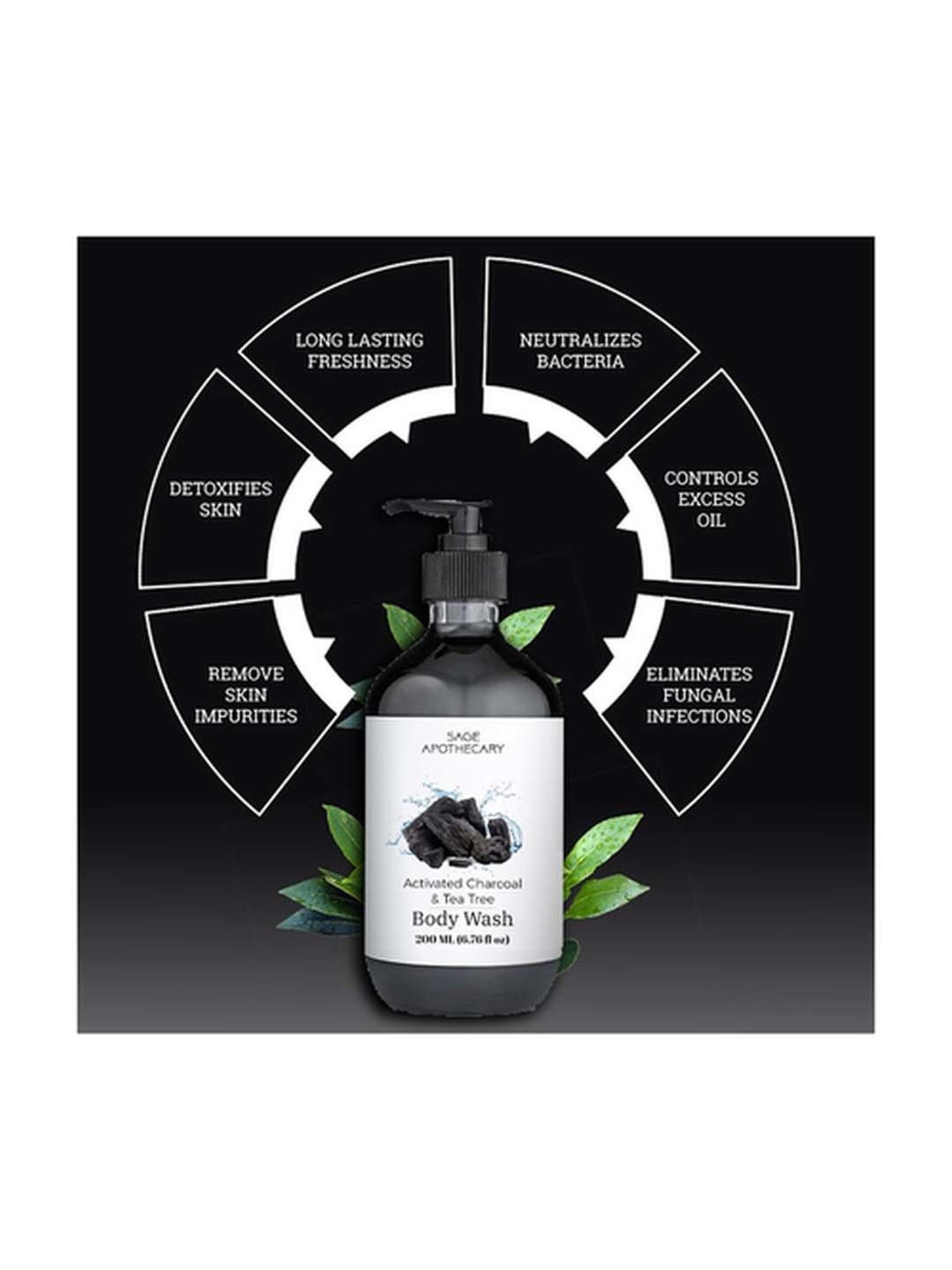Sage Apothecary Activated Charcoal Body Wash - 200 ml