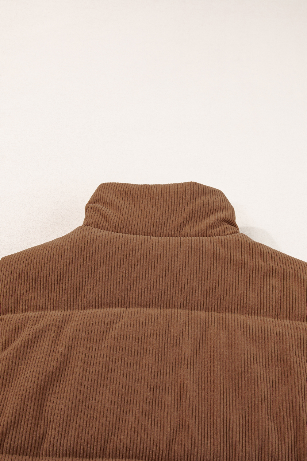 Coffee Solid Color Corduroy Puffer Vest Coat