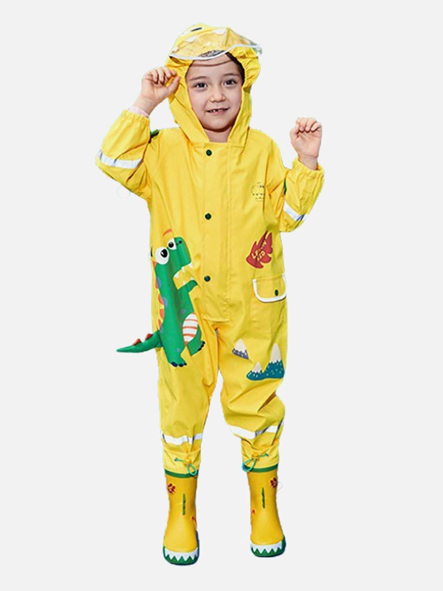 Little Surprise Box Kids Yellow Printed Full Sleeves Raincoat