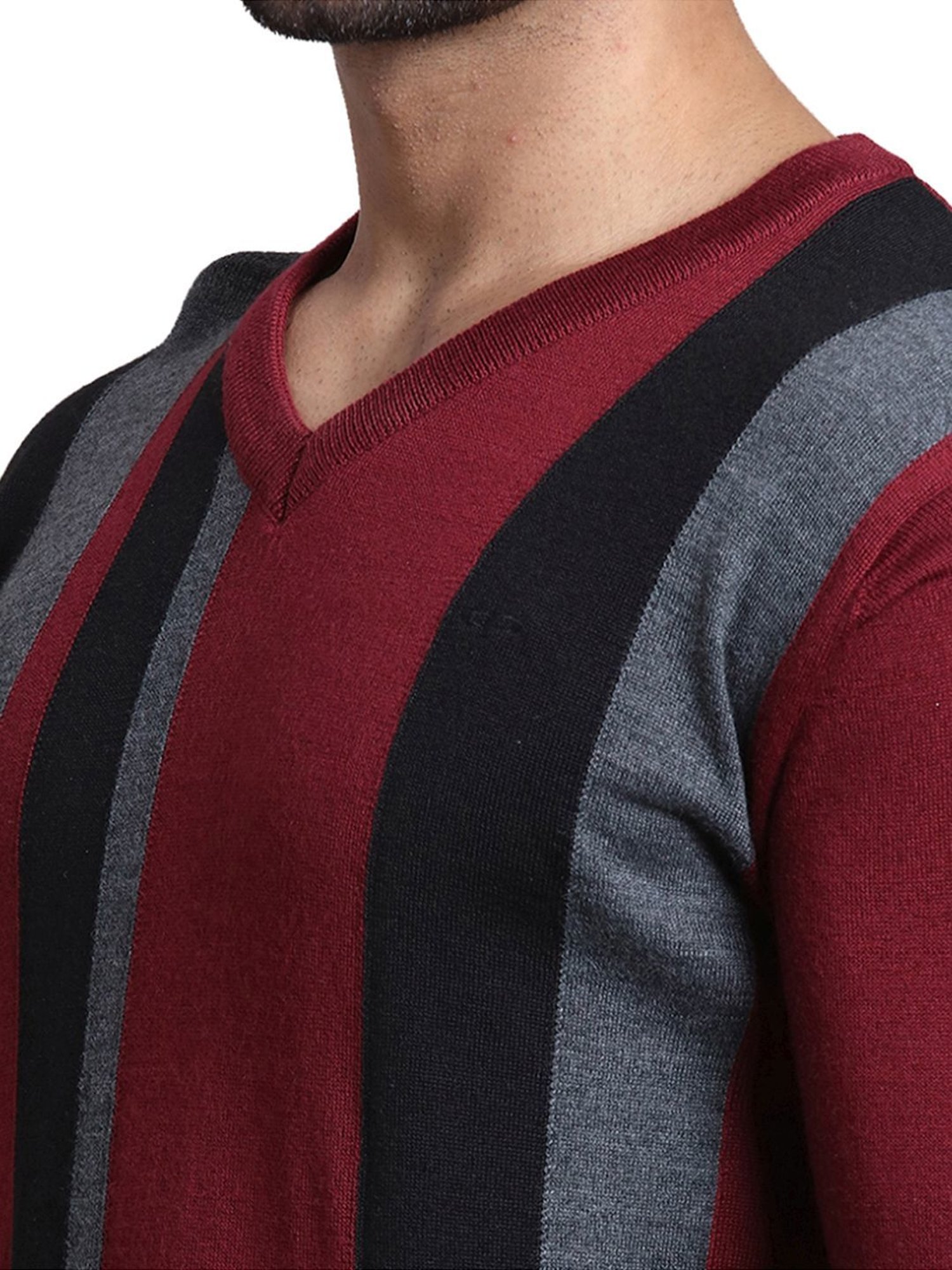 ColorPlus Maroon Tailored Fit Striped Sweater