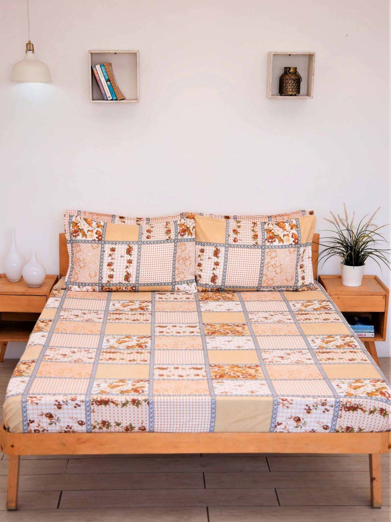 Ariana Beige Microfibre 120 TC Queen Bedsheet With 2 Pillow Covers