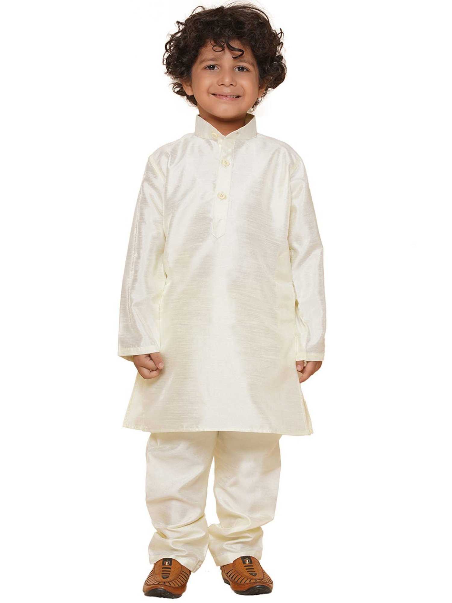 AJ Dezines Kids Light Yellow Solid Full Sleeves Kurta with Pyjamas