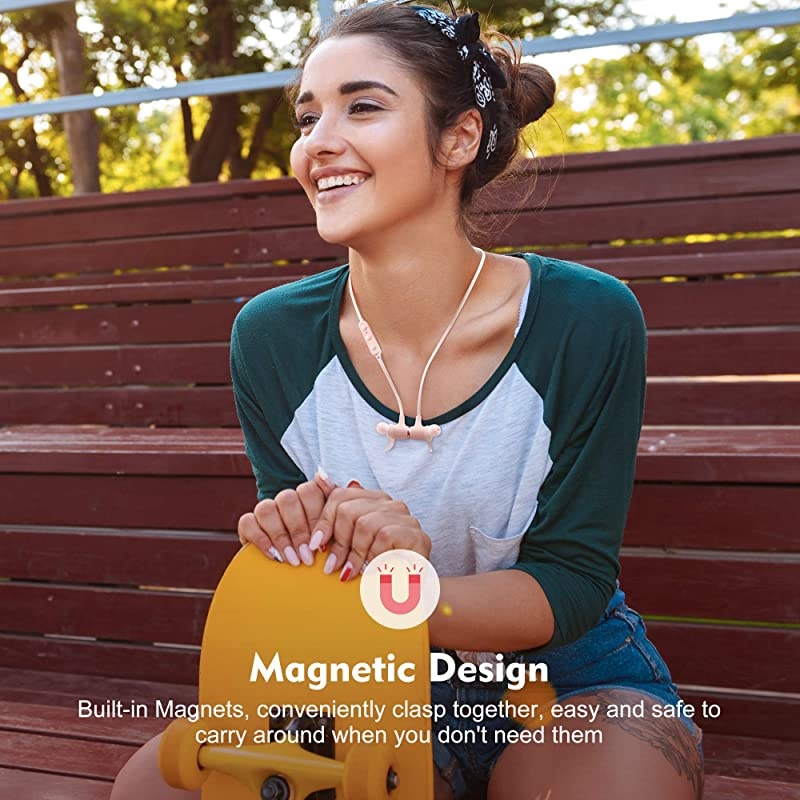 Wireless Headphones Bluetooth V50 IPX7 Waterproof 16 Hours Playtime Bluetooth Headphones with Magnetic Connection Sports Earbuds for Running Builtin Mic Pink BTBH001