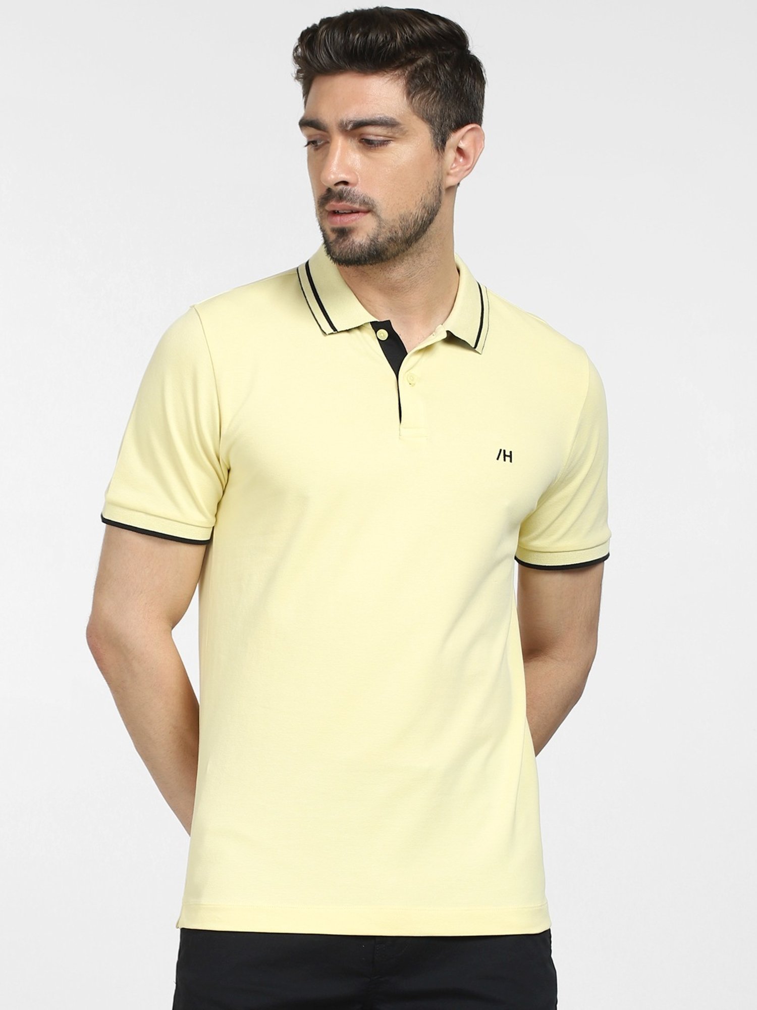 SELECTED HOMME Yellow Cotton Slim Fit Polo T-Shirt