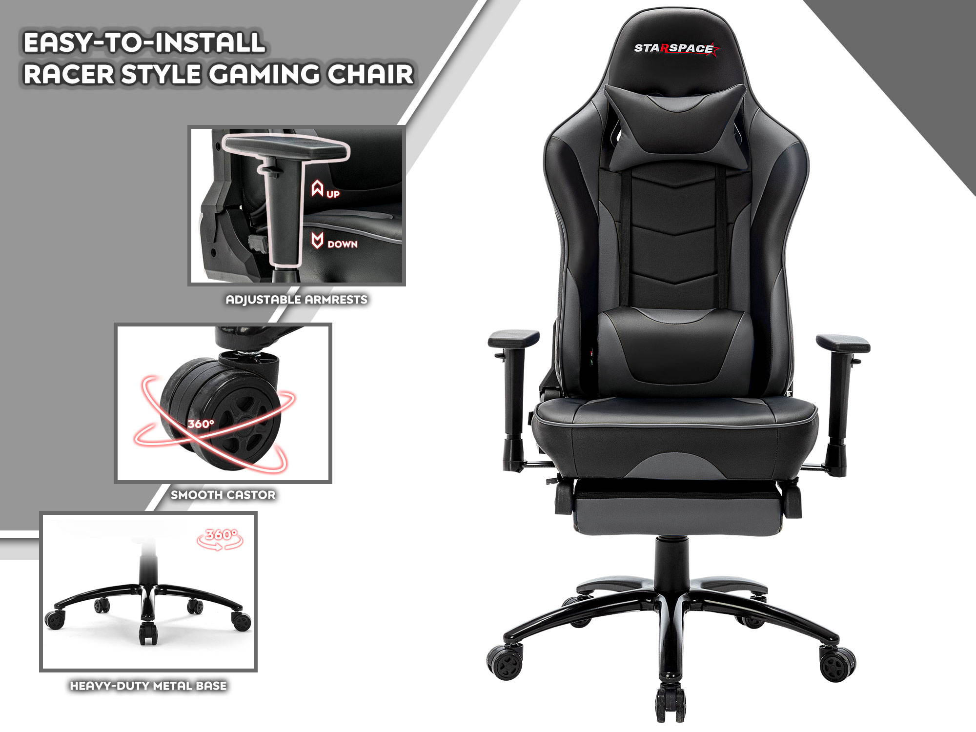 STARSPACE Adjustable Lumbar Support Footrest Gaming Chair with Racing Ergonomic Desk Chair
