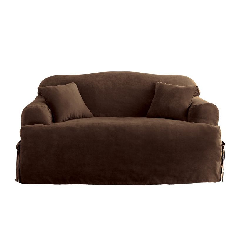 Soft Suede T-Sofa Slipcover Chocolate - Sure Fit