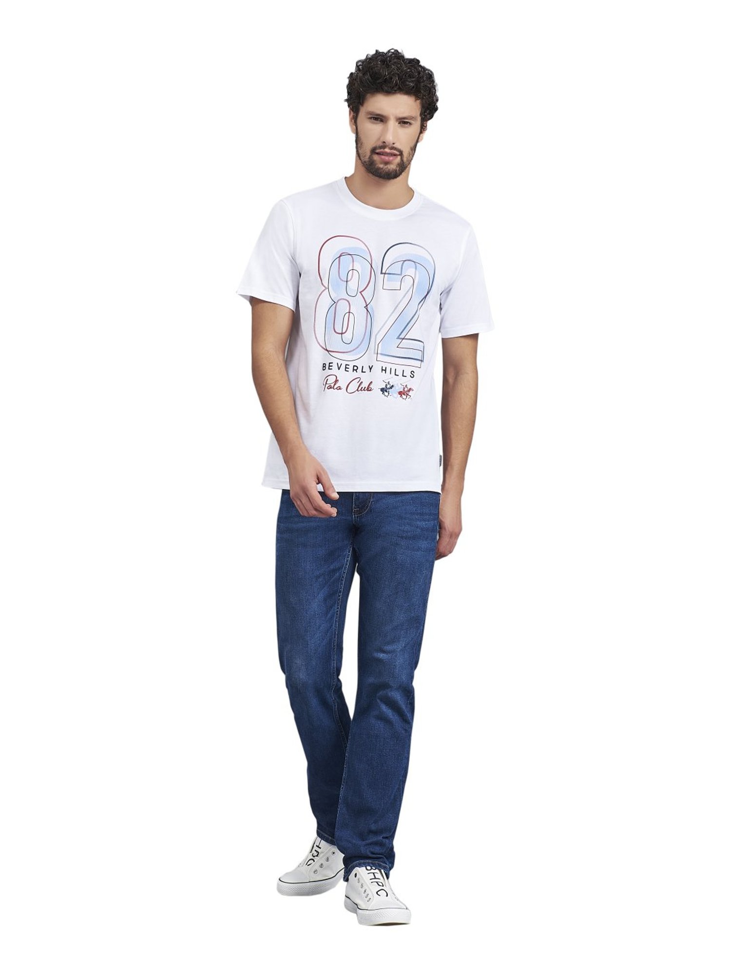Beverly Hills Polo Club White Cotton Regular Fit Printed T-Shirt