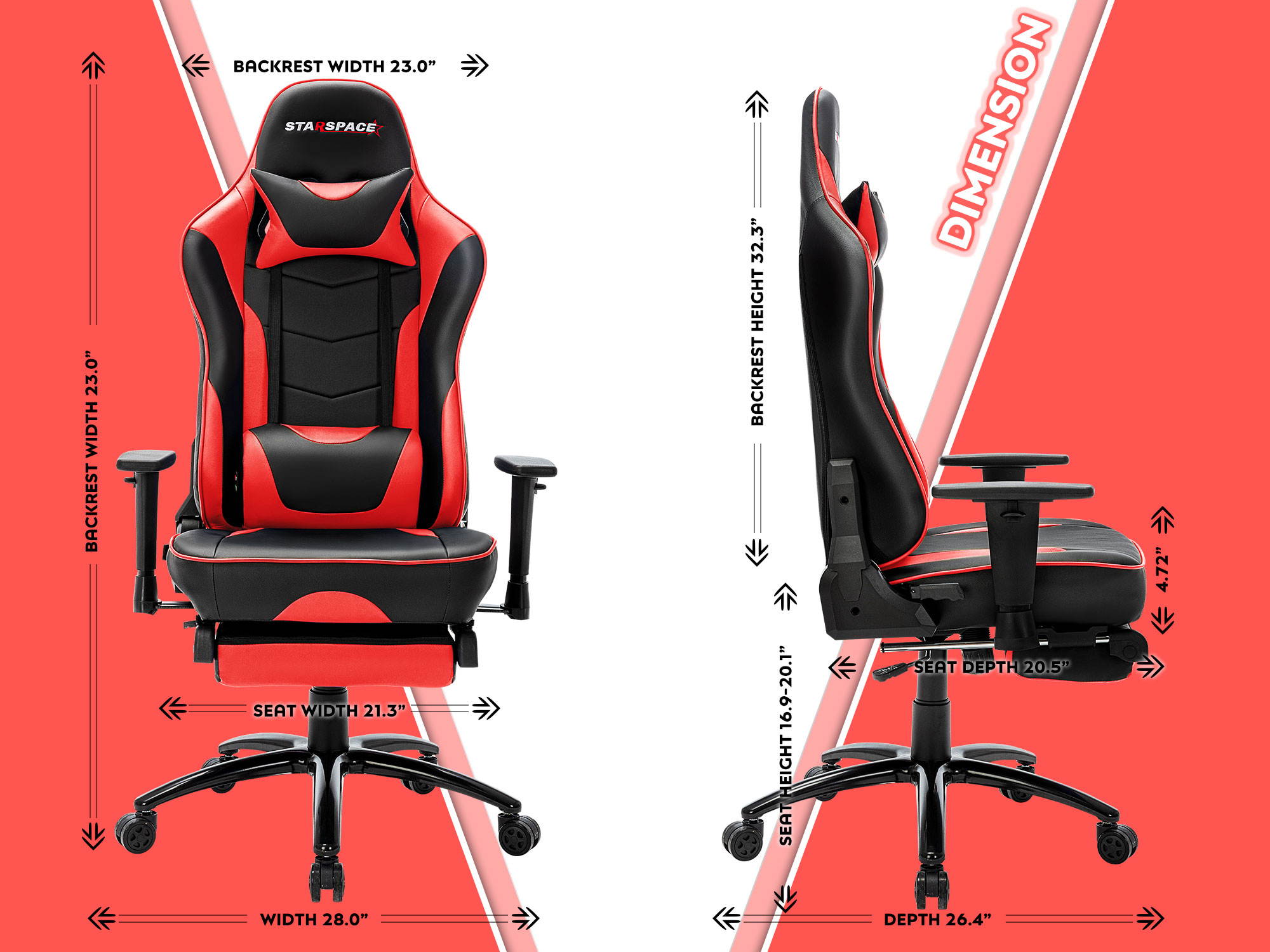 STARSPACE Adjustable Lumbar Support Footrest Gaming Chair with Racing Ergonomic Desk Chair
