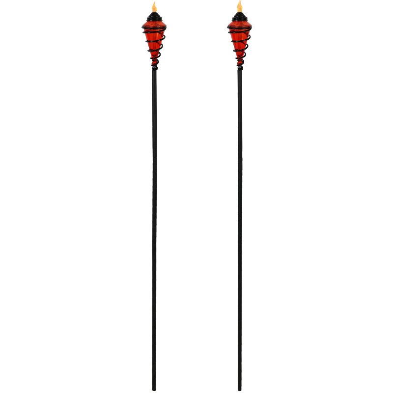 Sunnydaze Outdoor Adjustable Height Glass and Metal Swirl Patio and Lawn Citronella Torch Set - Red - 2pk