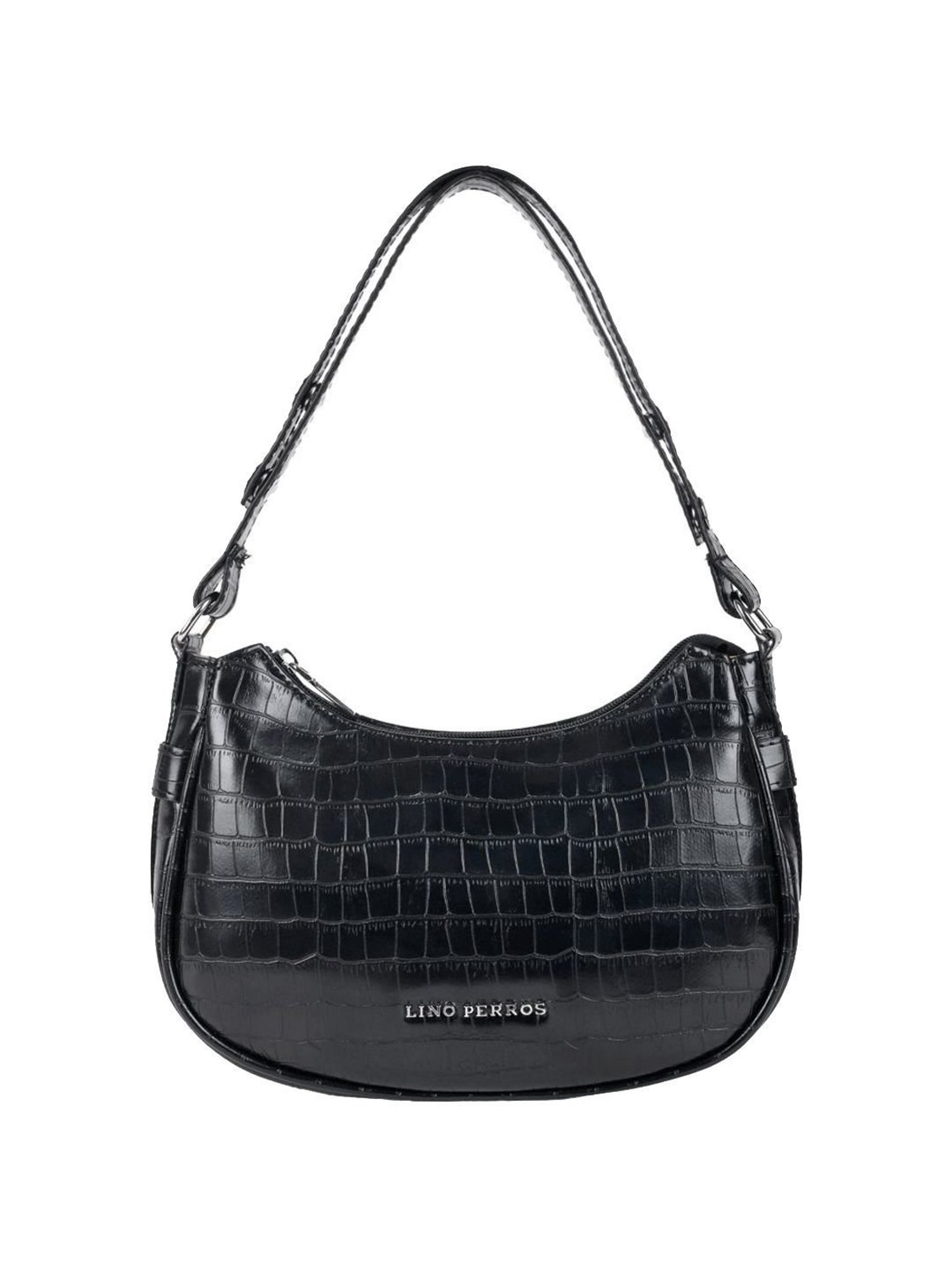 Lino Perros Black Textured Medium Shoulder Handbag