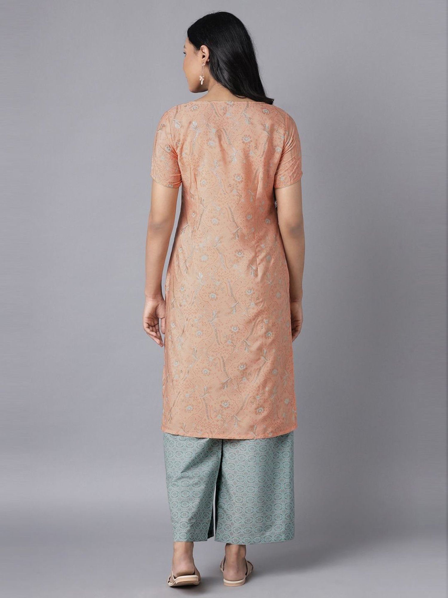 Aure by Aurelia Orange & Blue Printed Kurta Palazzo Set