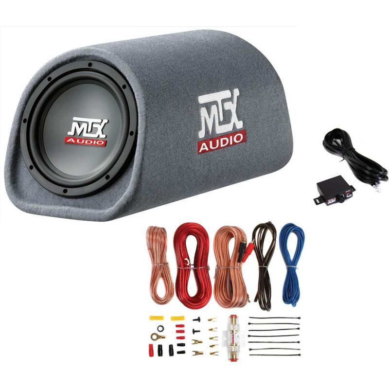 MTX Road Thunder RT8PT 8&rdquo; 240 Watt Powered Vented/Ported Bass Tube+Amp Wire Kit