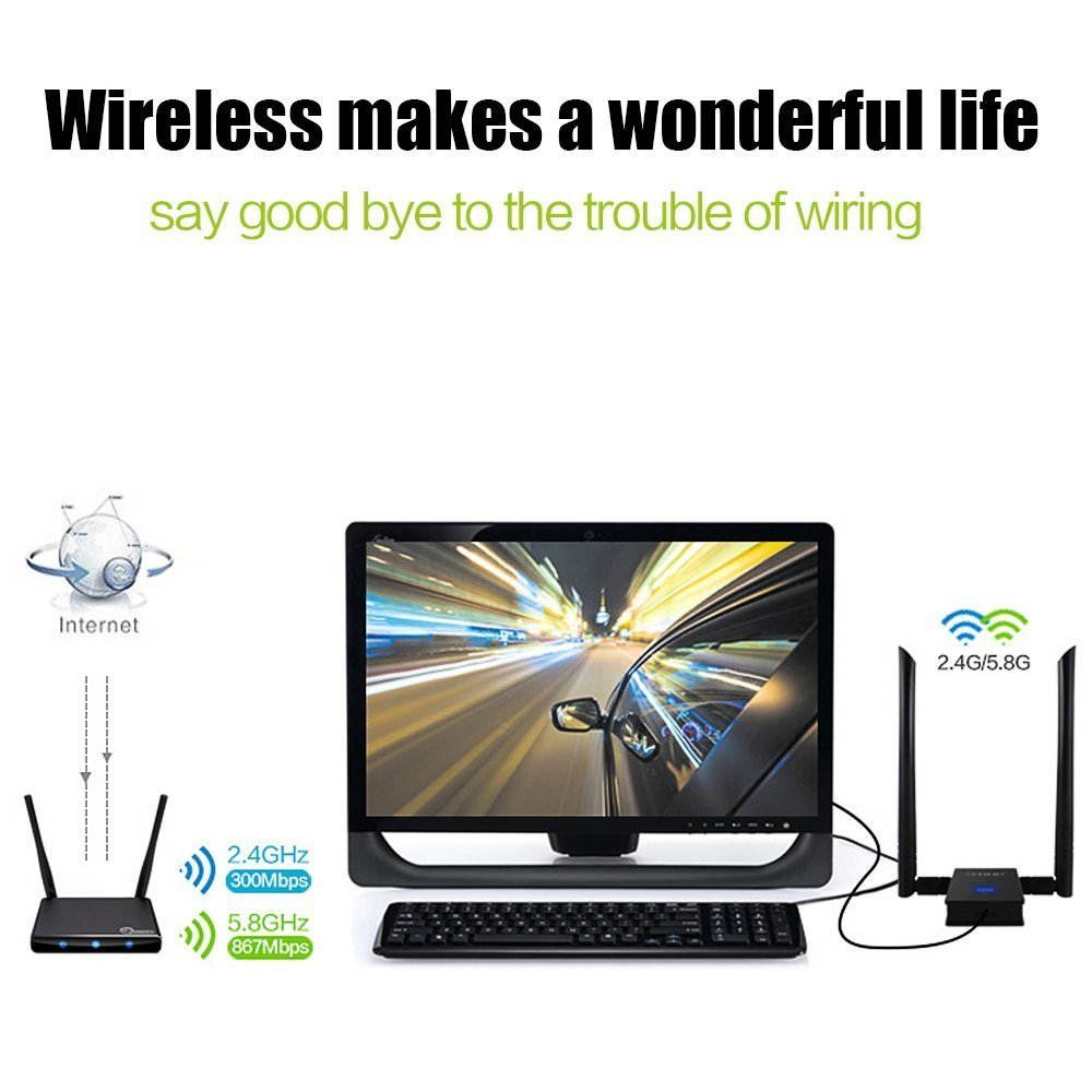 Wifi Adapter, EDUP USB 3.0 Wireless Adapter 802.11AC 1200Mbps Dual Band with 5G 867Mbps/2.4G 300Mbps 6Dbi External Dual Antennas Supports Windows XP,Win Vista,Win 7,Win 8.1, Win 10,Mac OS X 10.6-10.13