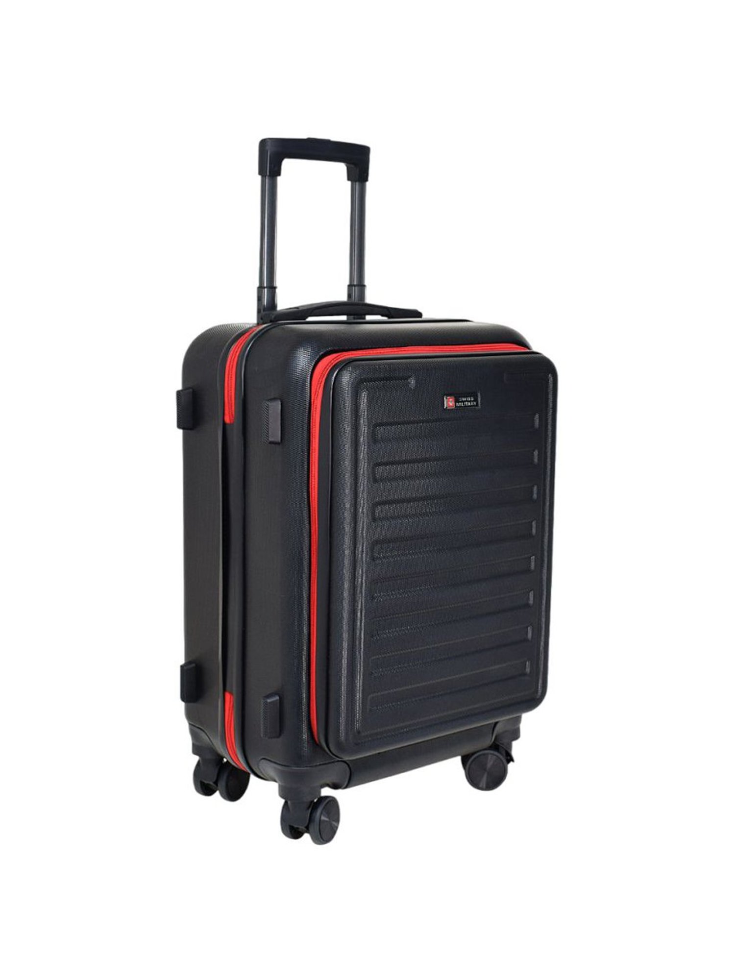 Swiss Military Black Striped Hard Medium Trolley Bag - 20 cm