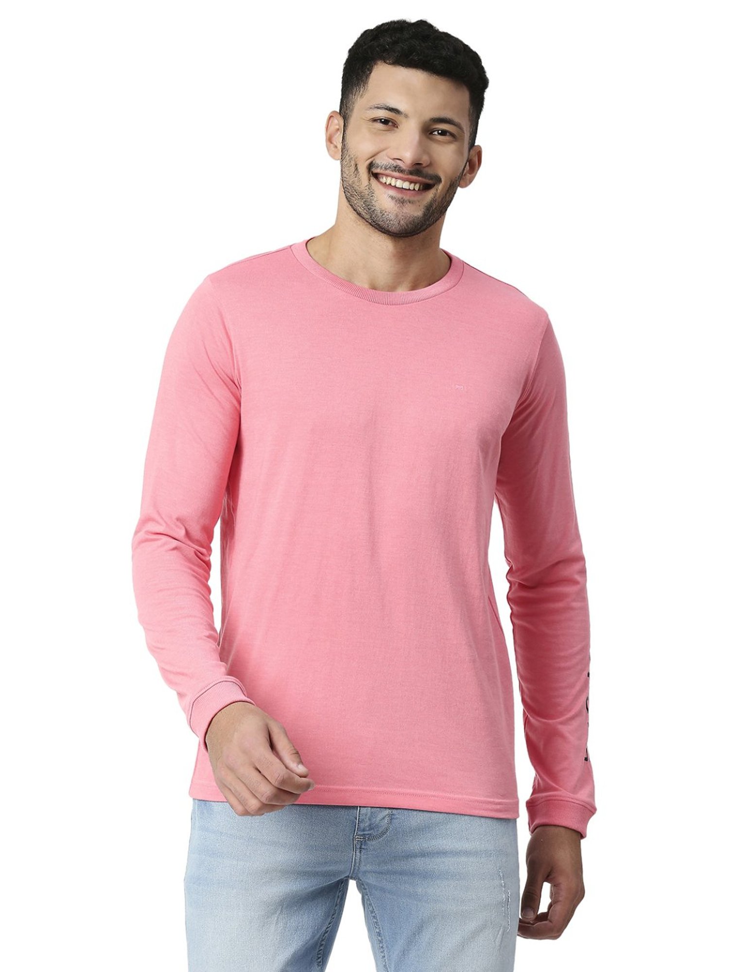 Basics Pink Slim Fit Printed T-Shirt