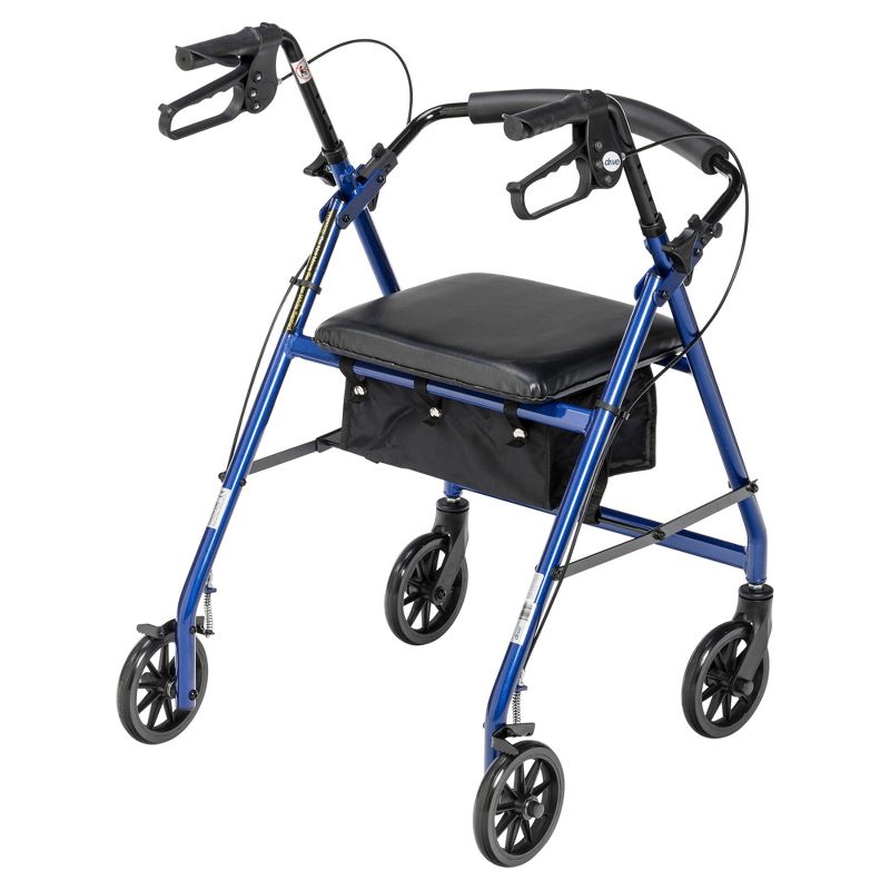 Drive Medical Walker Rollator with 6" Wheels, Fold Up Removable Back Support and Padded Seat, Blue