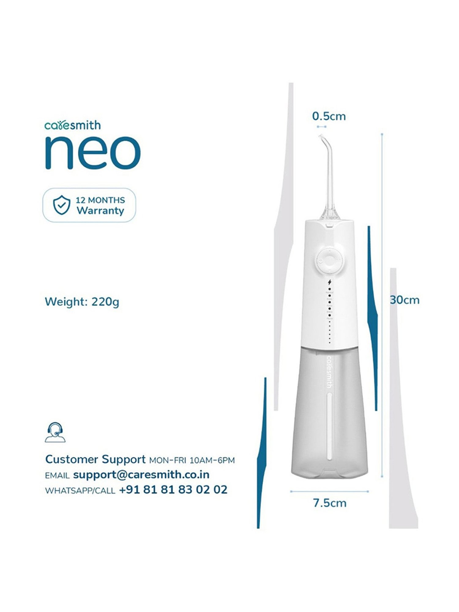 Caresmith Neo Cordless Oral Flosser 24 Pressure Settings with 5 Modes & 6 Intensities (White)