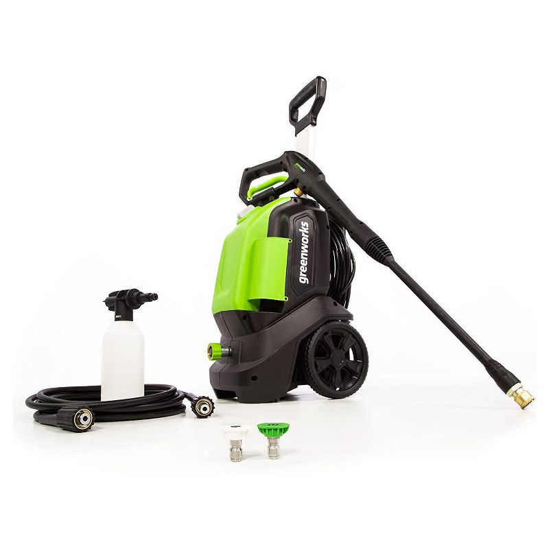 GreenWorks GPW1703 1700 PSI 1.2 GPM 13 Amp Electric Corded Power Vertical Pressure Washer with Hose Reel, Green