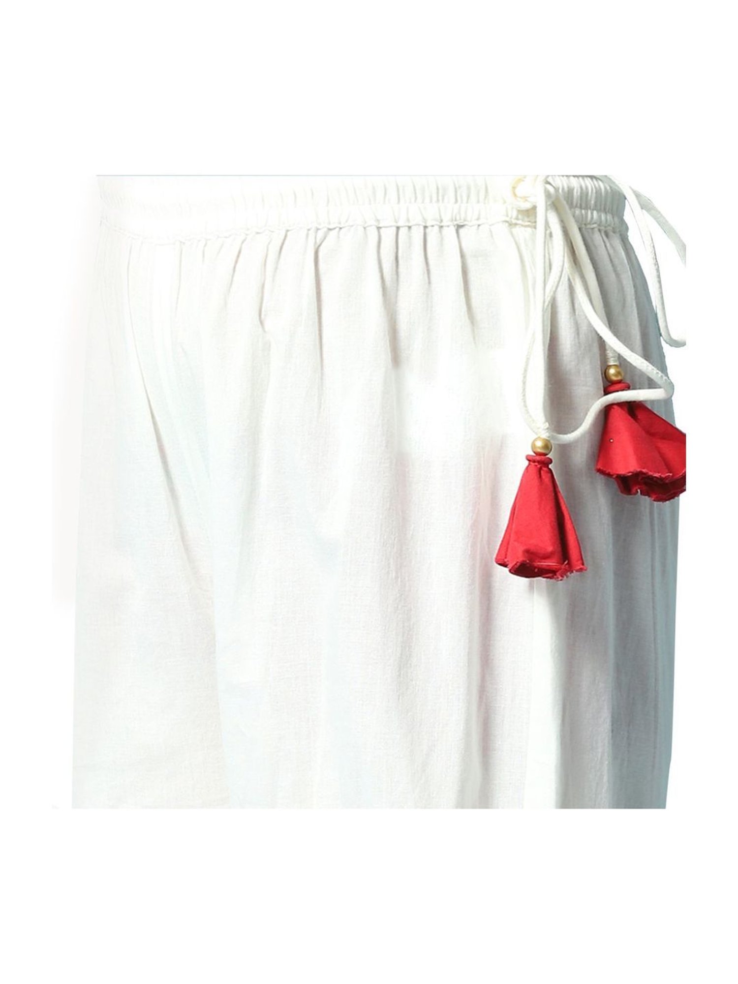 Biba Girls Red & White Cotton Embroidered Kurta Set