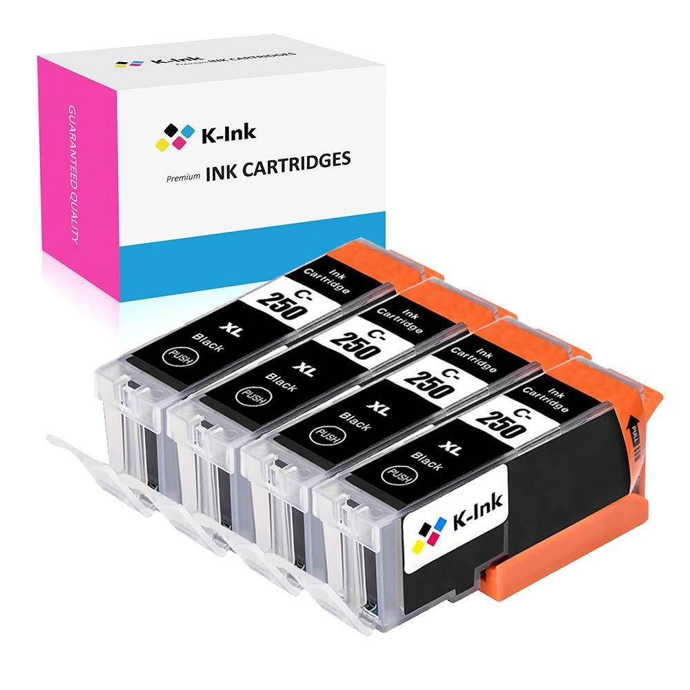 K-Ink Compatible Ink Cartridges Replacement for Canon PGI 250 PGI-250 XL Black (4 Big Black)
