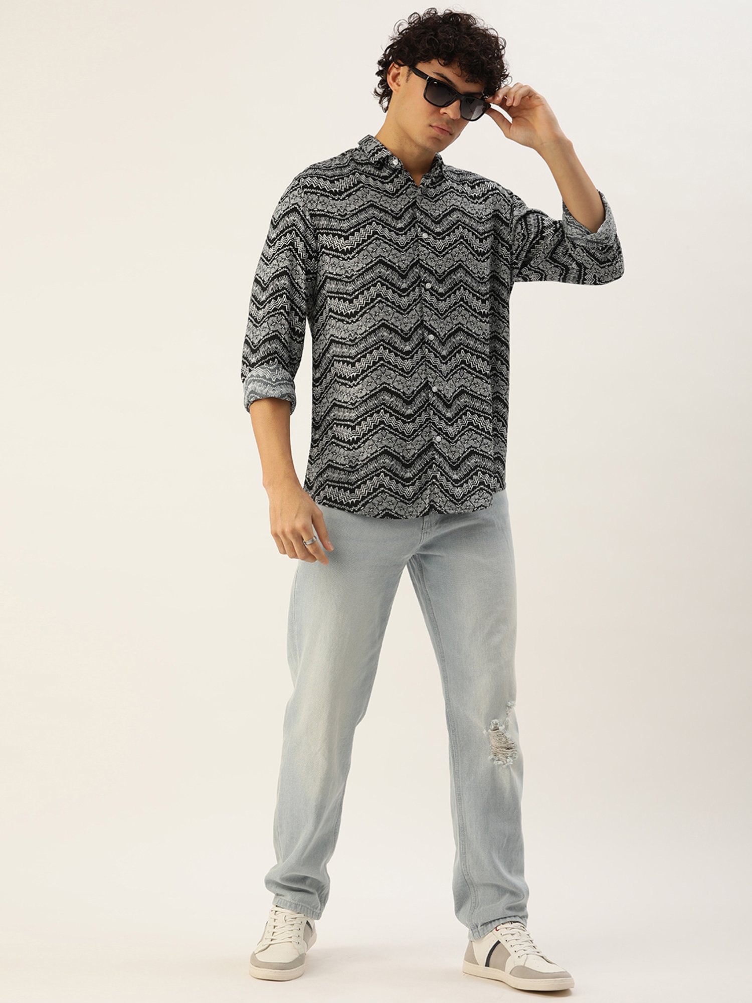 IVOC Black Regular Fit Printed Shirt