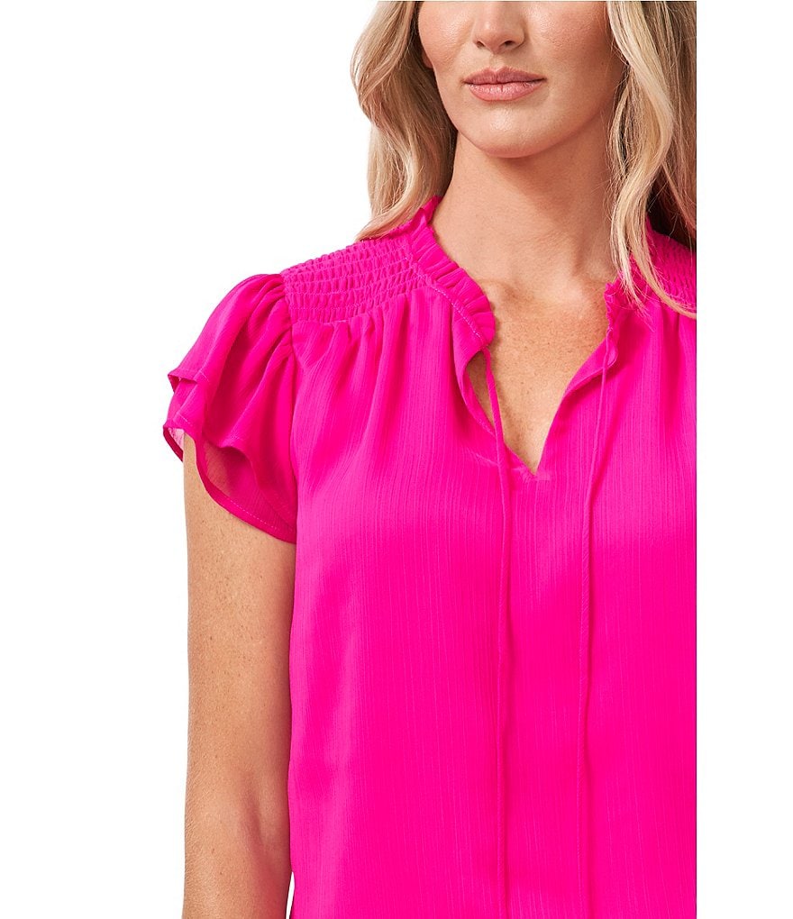 CeCe Flutter Sleeve Smocked Shoulder Short Sleeve Top