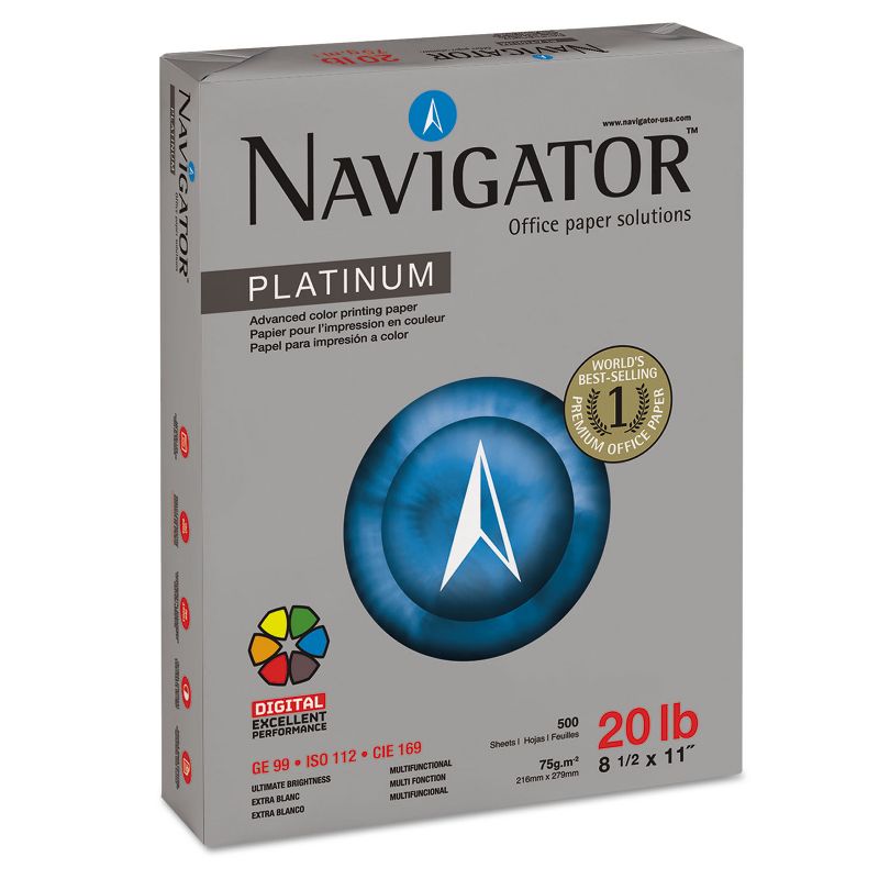 Navigator Platinum Paper 99 Brightness 20lb 8-1/2 x 11 White 5000/Carton NPL1120