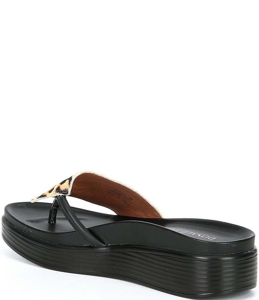 Donald Pliner Fifi Leopard Print Calf Hair Platform Wedge Thong Slides