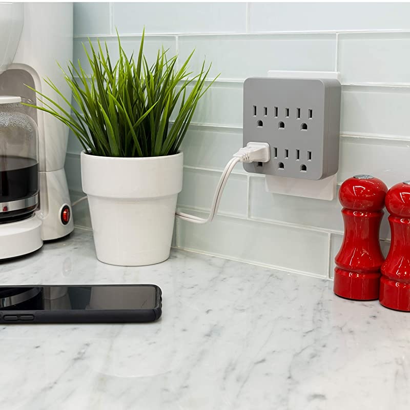 Pro 6Outlet SurProtector 3Prong Wall Adapter Charging Station 1020 Joules Protection Rating Automatic Shutdown Grey 45820 1 Pack