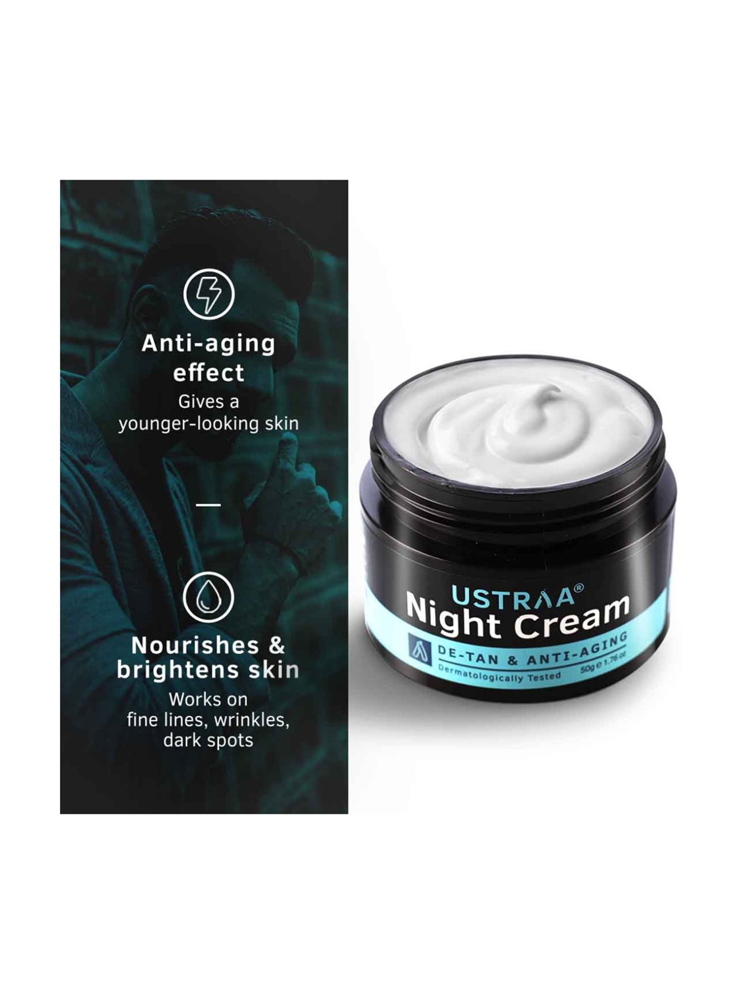 Ustraa Night Cream - De-tan and Anti-aging - 50 gm & Face Mask For oily - 125 gm