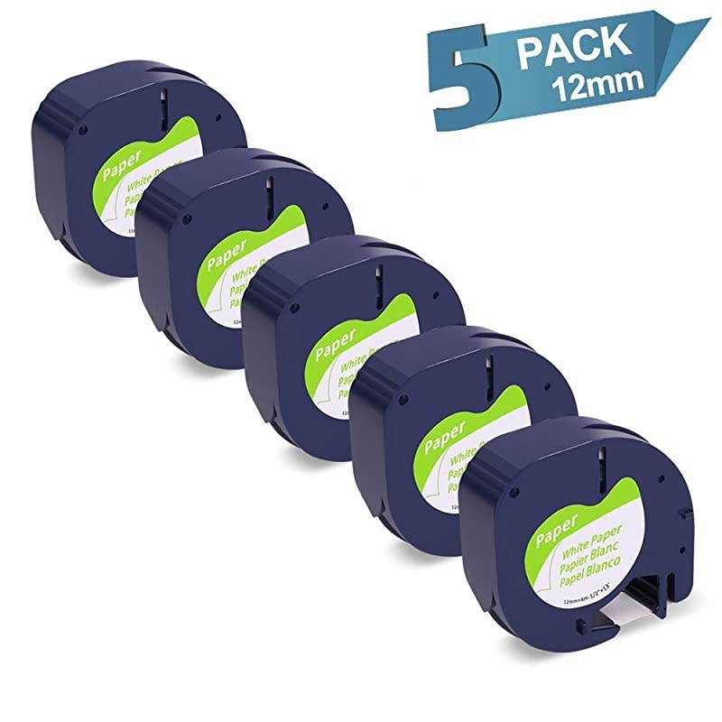 Compatible Label Tape Replacement for DYMO Label Maker Refills 12mm x 4m 12 in x 13ft SelfAdhesive Paper White DYMO Labels Work with DYMO LetraTag Label Maker Machine 5 Pack DYMO 91330