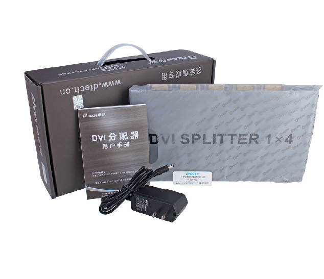 DTECH 4 Way DVI Video Splitter Box Distribution Amplifier 1 in 4 out Splits 1 Video Signal into Multi Monitors Supports Cascade Connection (DT-7024)
