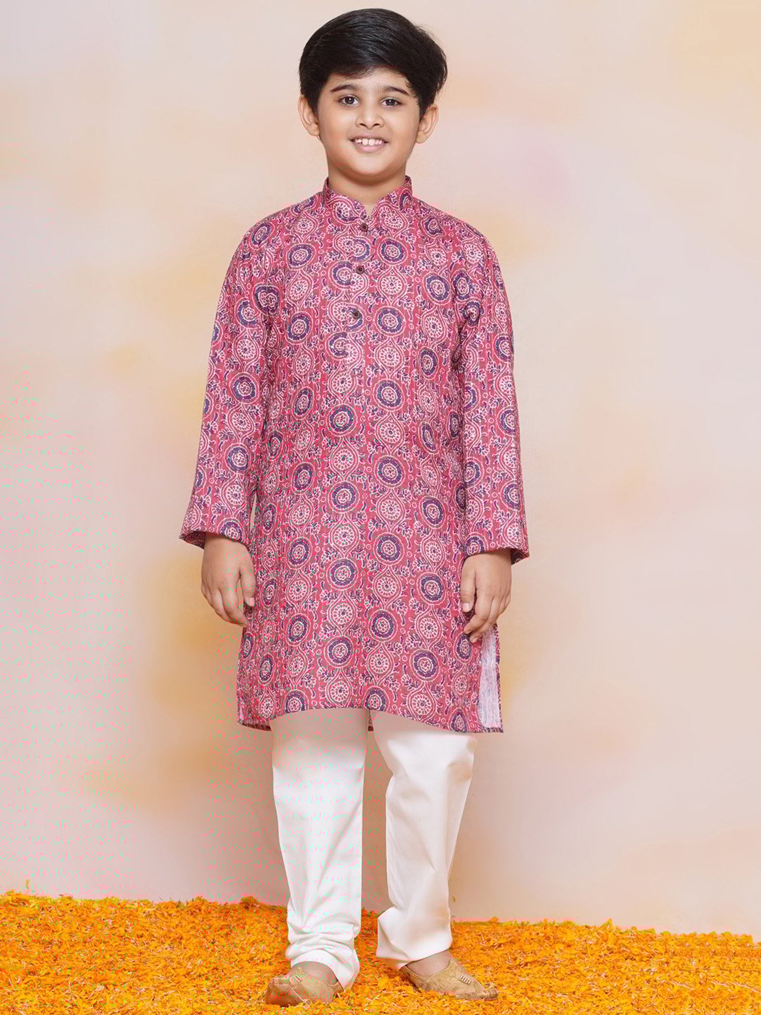 AJ Dezines Kids Pink & White Printed Full Sleeves Kurta with Pyjamas
