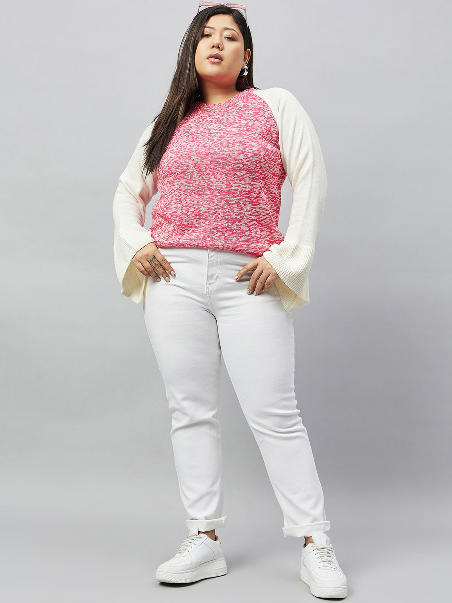 Club York Pink Color-Block Plus Size Sweater