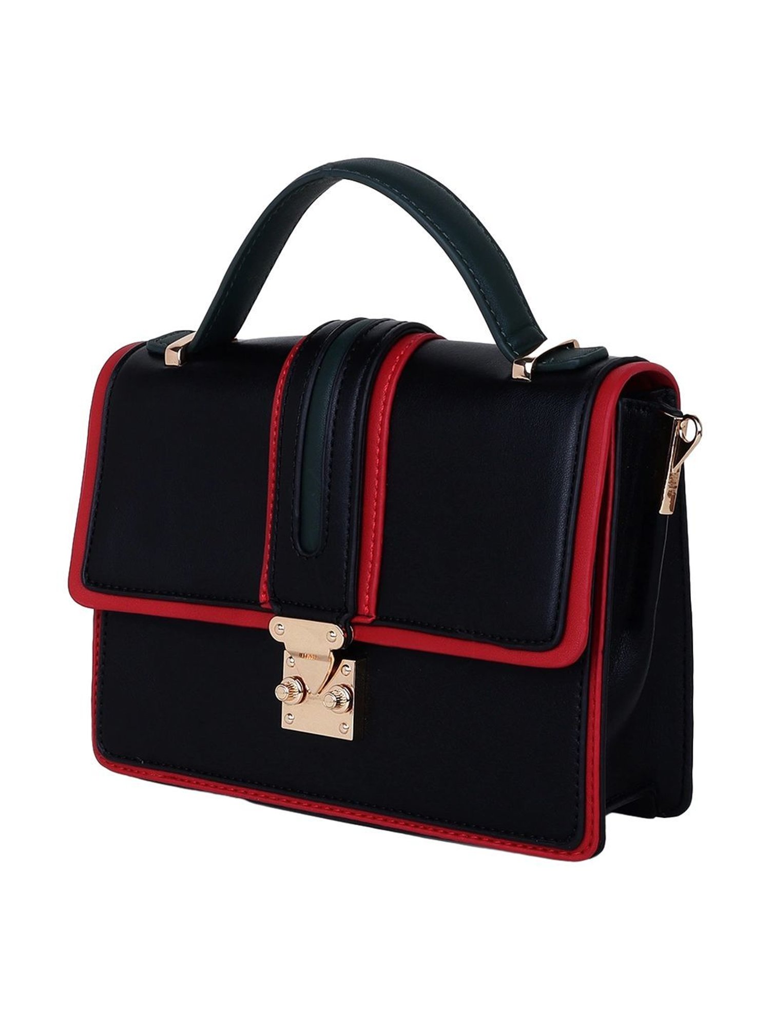 Carlton London Black Solid Medium Satchel Handbag