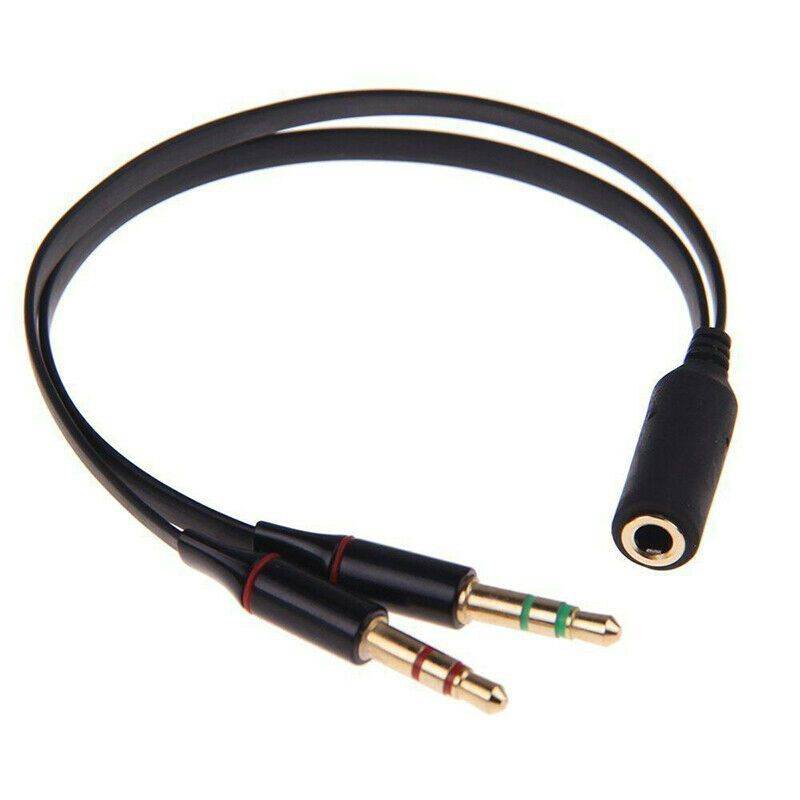 3.5mm 1 Female to 2 Male Y Splitter 3.5mm Headset Splitter Adapter Cable F L/R Audio Microphone MIC PC Headset