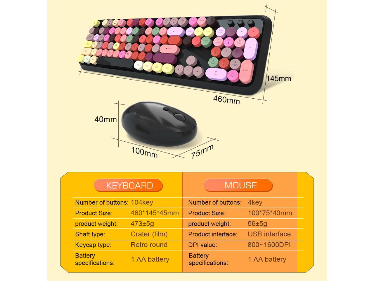 Wireless Keyboard and Mouse Combo, 2.4G Cute Round Mute Keyboard Mouse Set for Laptop, Computer, Mac (Mixed Color)