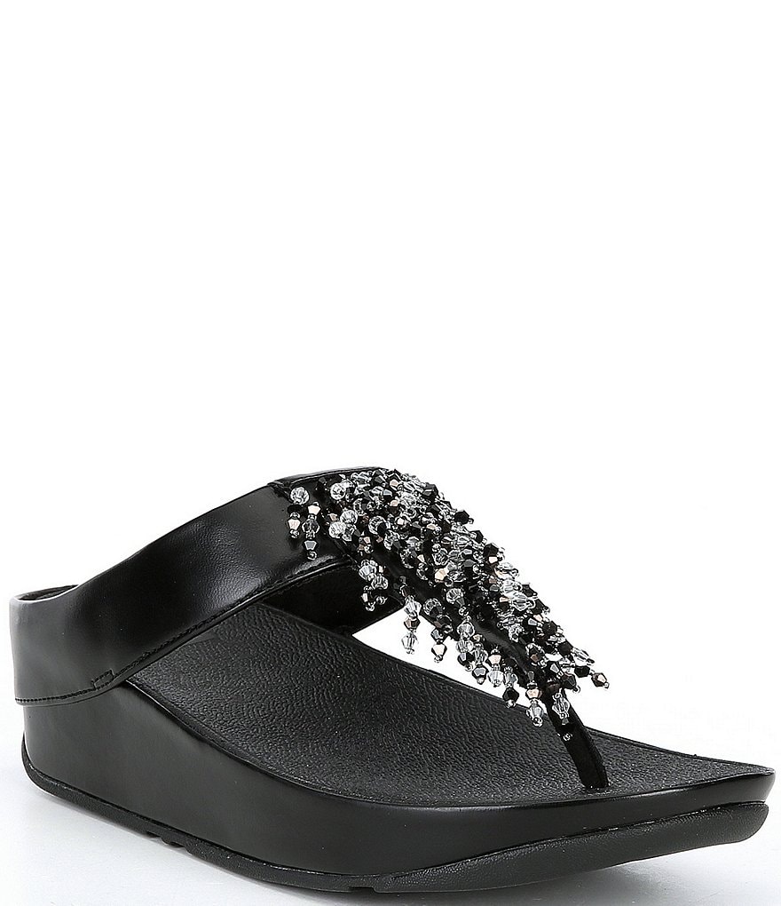 FitFlop Rumba Beaded Fringe Detail Toe-Post Wedge Sandals