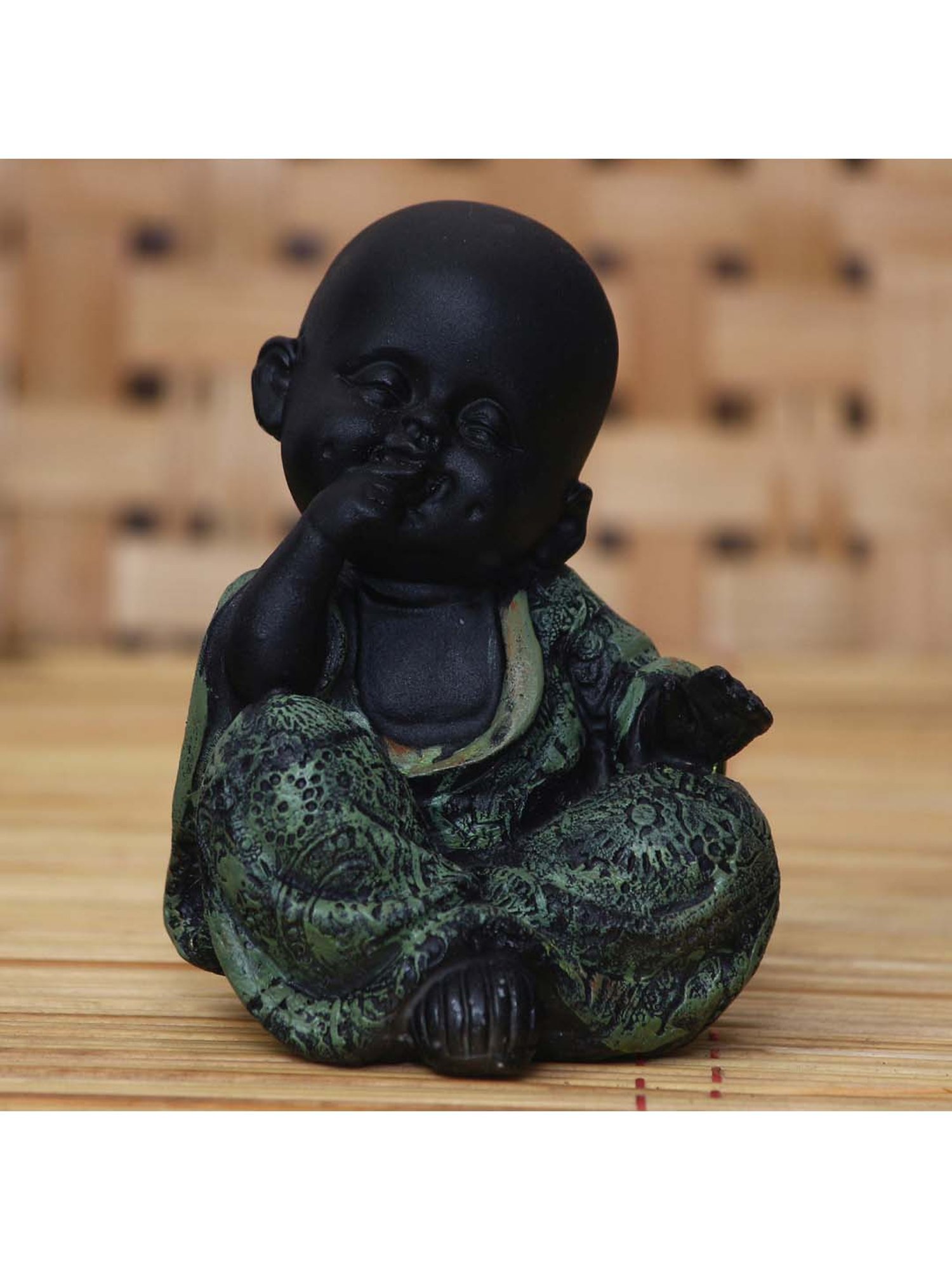 eCraftIndia Decorative Smiling Monk Buddha - Green