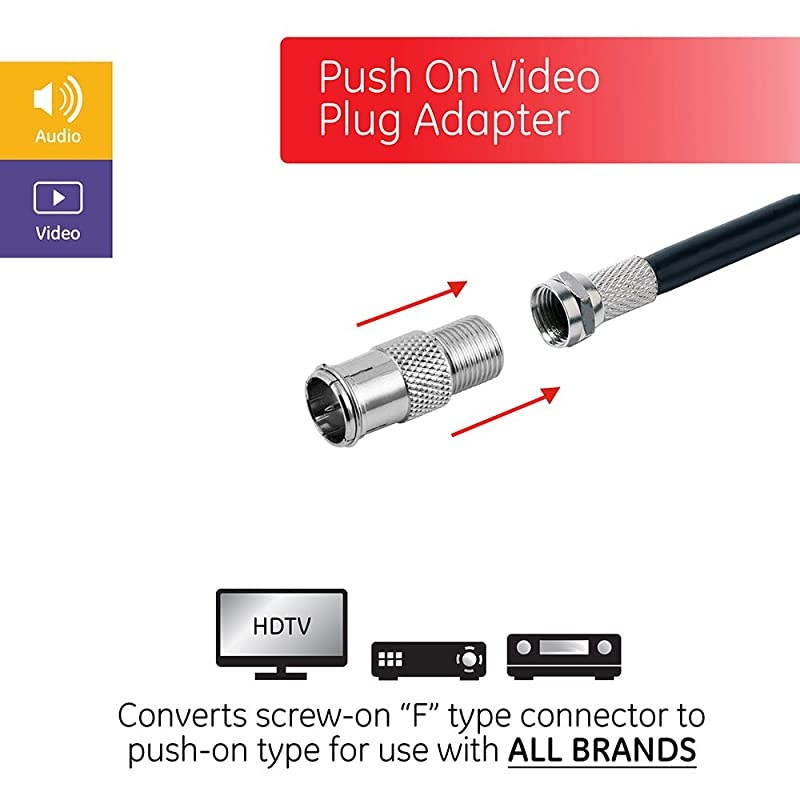Coaxial Cable Push-On Connector Adapter, 10-Pack, for RG59 RG6 F-Type Coax Cables, Converts Screw-On Connector to Push-On Compression Plug, Male-to-Female, with Resealable Bag, 51205