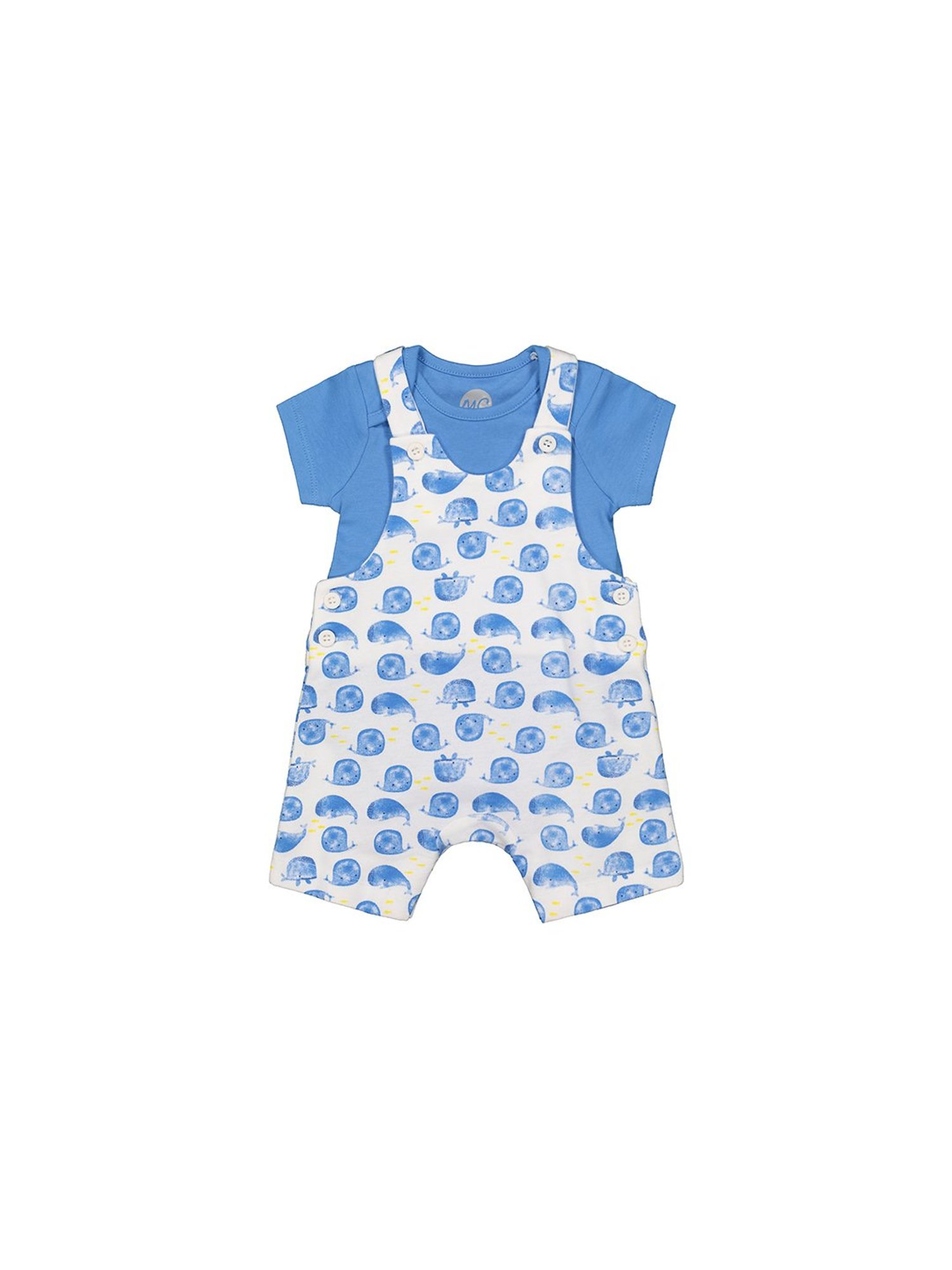 Mothercare Kids Blue & White Printed Dungaree with Bodysuit