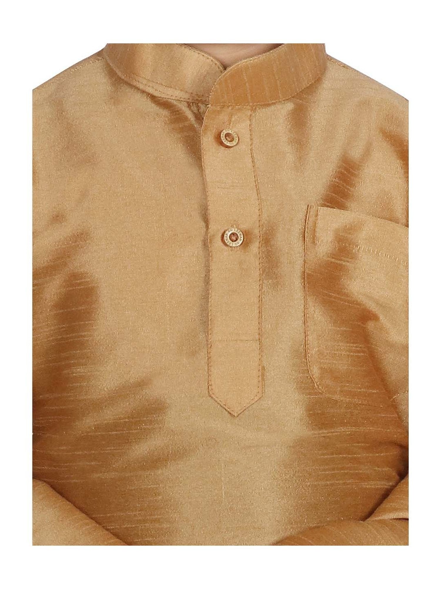 SG Yuvraj Kids Gold & Yellow Textured Pattern Full Sleeves Kurta Set