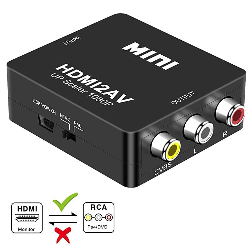 HDMI to RCA  1080P Mini HDMI to Analogue AV 3RCA CVBS Composite HD Video Audio Converter Adpter Supports PALNTSC for PC Laptop PS4 PS3 Xbox BlueRay HDTV Camera DVD
