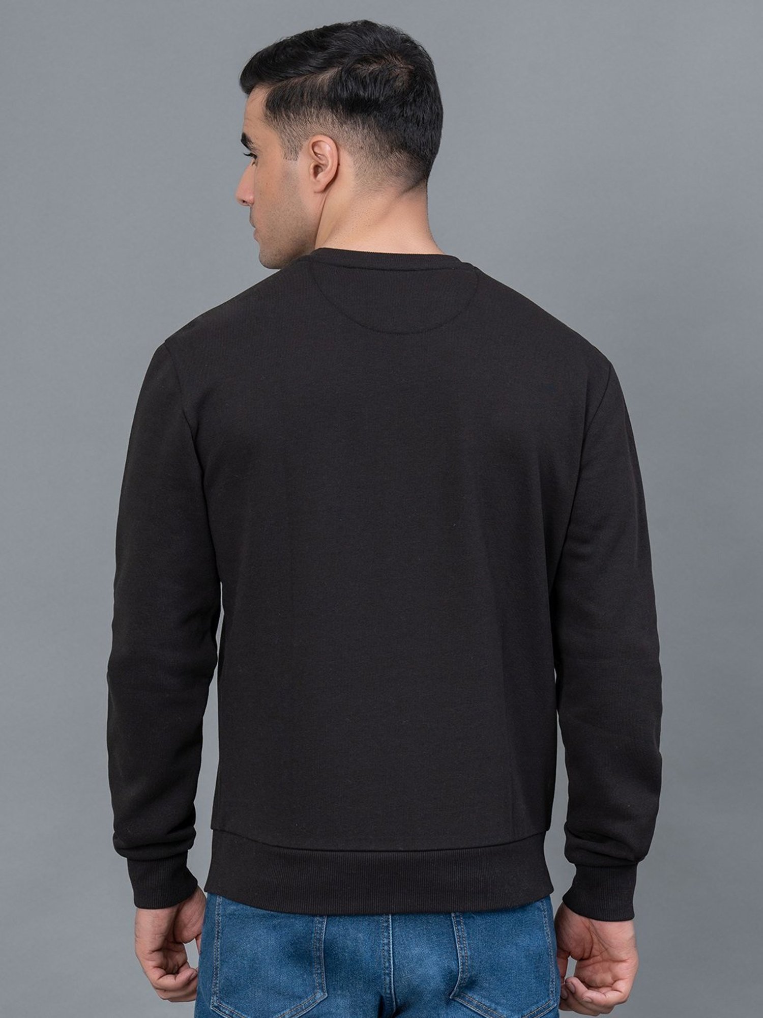 Red Tape Black Regular Fit Self Design Sweatshirt