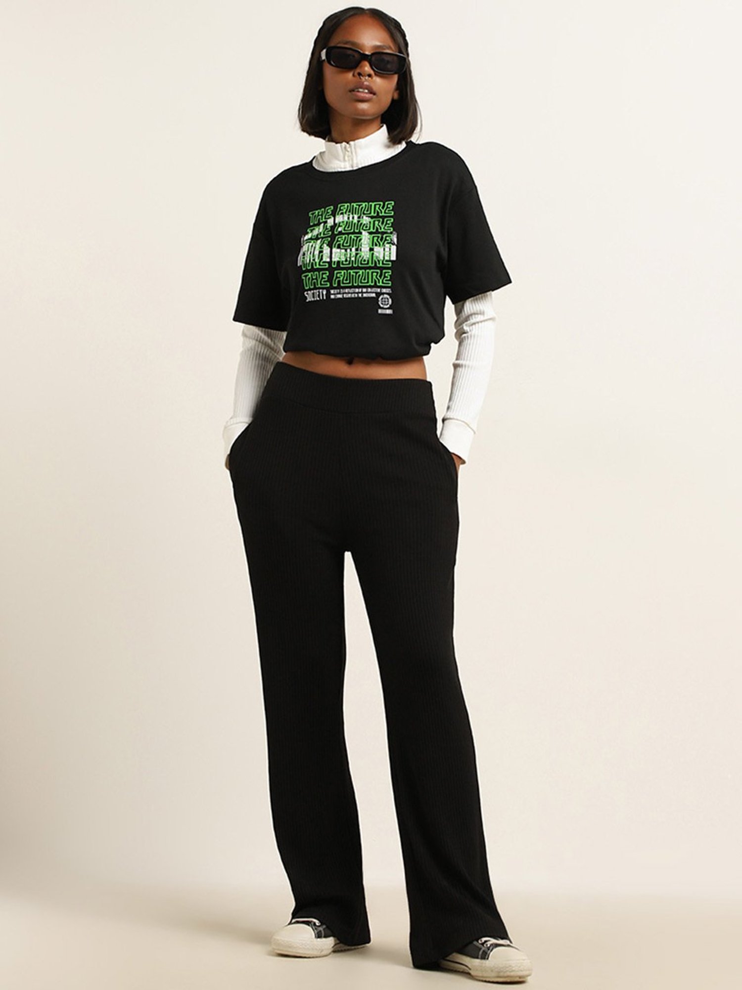 Studiofit by Westside Black Typographic Print Cotton T-Shirt