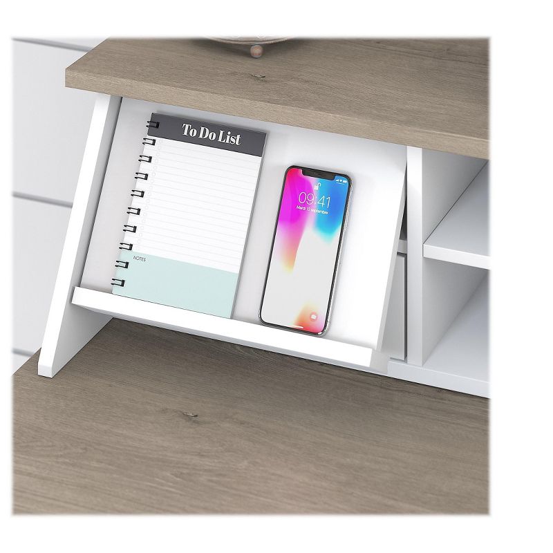 Bush Furniture 60 L-Shaped Computer Desk w/5-Shelf Bookcase Pure White/Shiplap Gray MAY014GW2