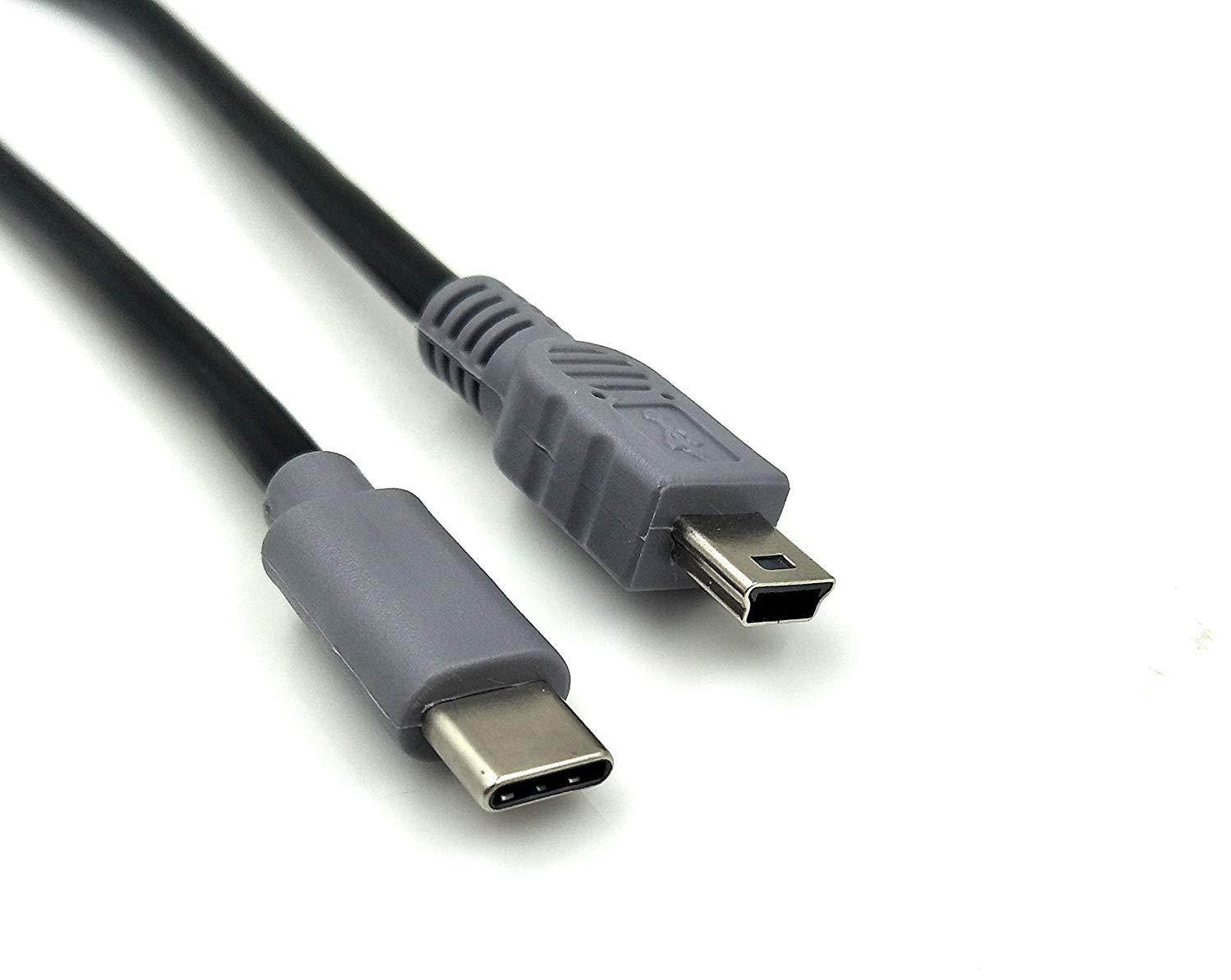 Duttek Type C (USB C) Male to Mini USB 5-Pin Male On-the-go Data Convertor Adapter OTG Cable for Macbook, iMac Pro, Chromebook Pixel(Grey & Black) (10 inch/25 cm)